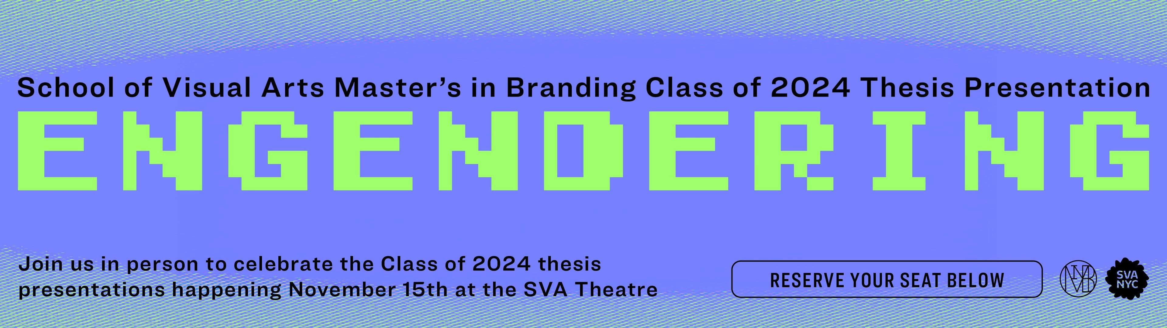 Purple image with green and black text promoting the Thesis event "Engendering"