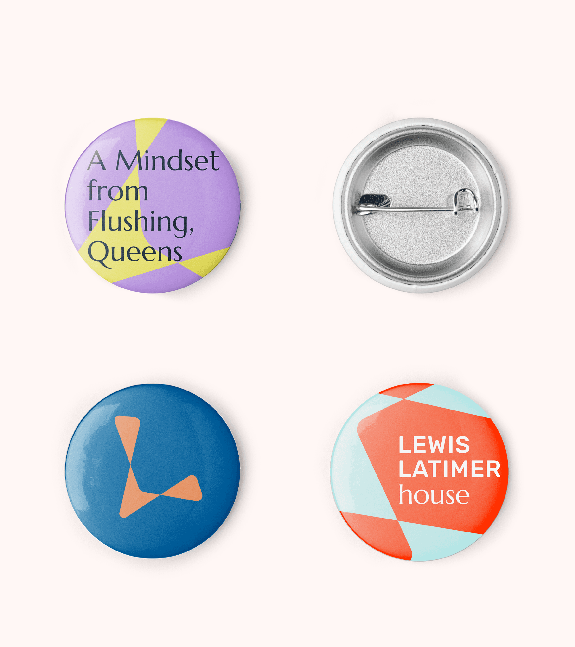 Light orange background with four button pins.